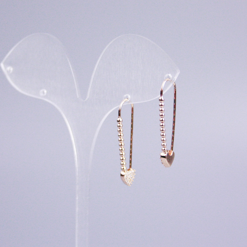 Náušnice Xuping, 18K pozlacení, se bílými krystaly, ve tvaru srdce, 30×8 mm
