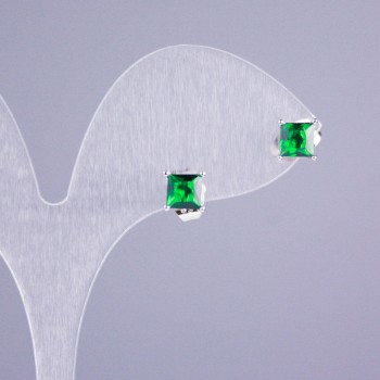 Náušnice pecky Xuping rhodiované se zeleným kamenem 5×5 mm, čtvercový tvar, délka 16 mm