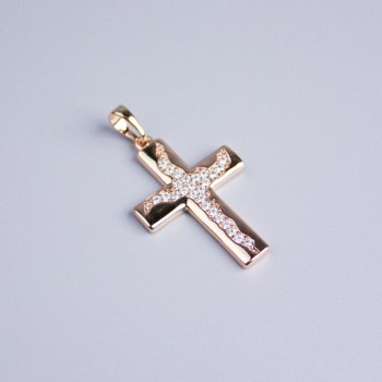 Přívěšek Xuping pozlacení 18K kříž se bílými krystaly, průměr 25×18 mm
