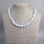Náhrdelník z modrého achátu a chalcedonu, brusované korálky, průměr 14×9–8×7 mm, délka 47 cm ±