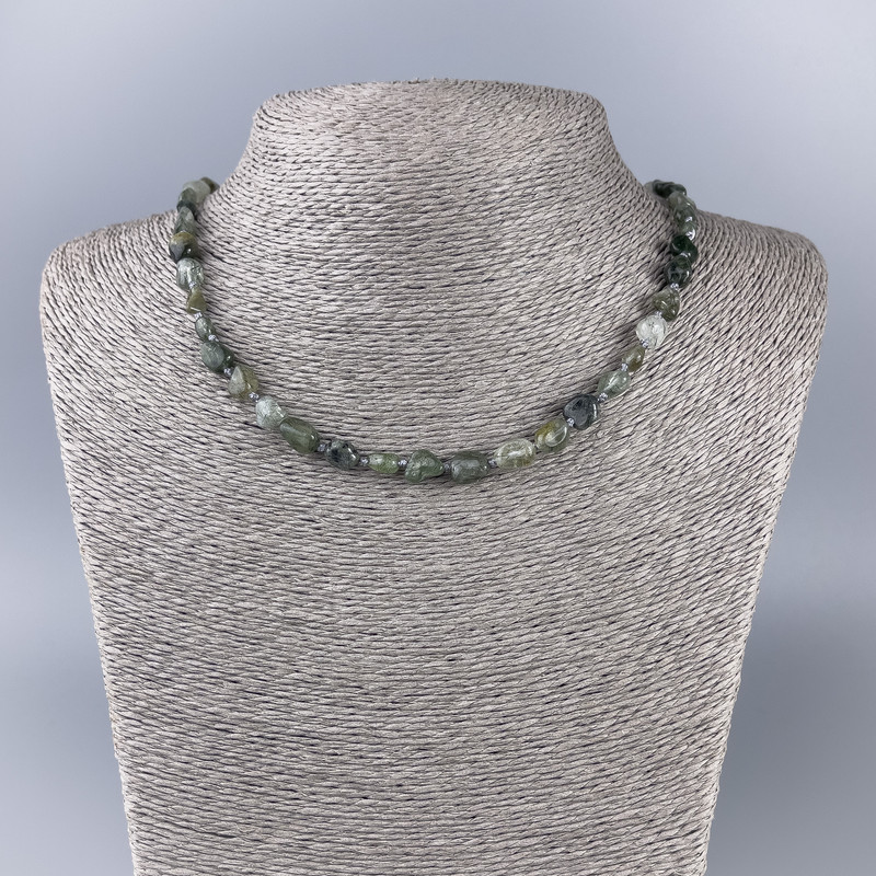 Náhrdelník z vlasatého křemene, přírodní kámen, facetované korálky, průměr 6×8 mm ±, délka cca 51 cm