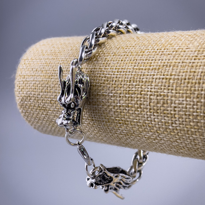 Řetězový náramek «Drak» stříbrný kov 10,5×30 mm, tloušťka 8 mm, délka 21 cm +
