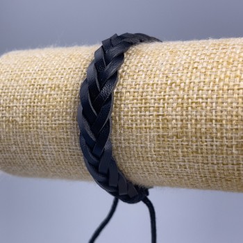 Náramek z černé eko kůže, délka 18–25 cm, tloušťka 10 mm, černá, na stažení