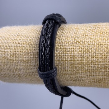 Náramek, délka 18–25 cm, tloušťka 12 mm, eko kůže, černá, na stažení