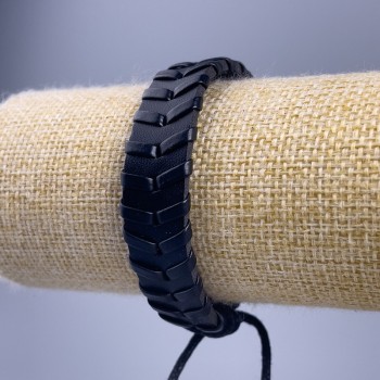 Náramek, délka 18–25 cm, tloušťka 14 mm, eko kůže, černá, na stažení
