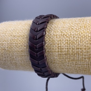 Náramek, délka 18–25 cm, tloušťka 14 mm, eko kůže, barva hnědá, na stažení