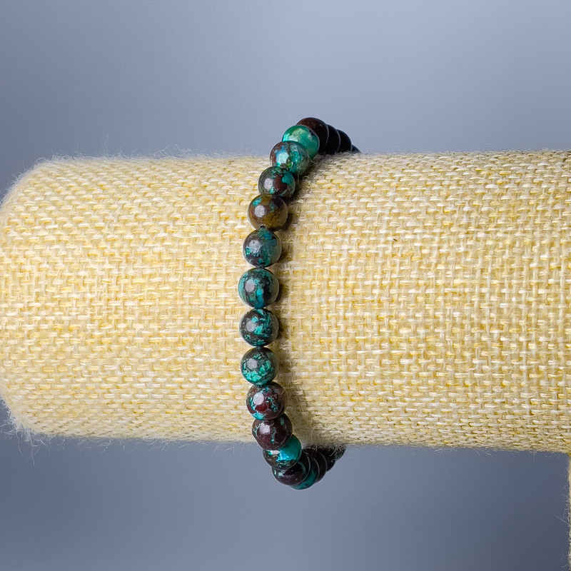 Náramek z chrysokoly, přírodní kámen, hladké kuličky, průměr 7 mm, délka 18 cm (elastický)