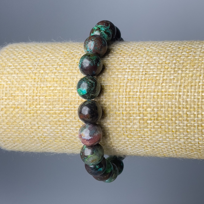 Náramek z chrysokoly, přírodní kámen, hladké kuličky, průměr 10 mm (+/-), délka 18 cm (elastický)