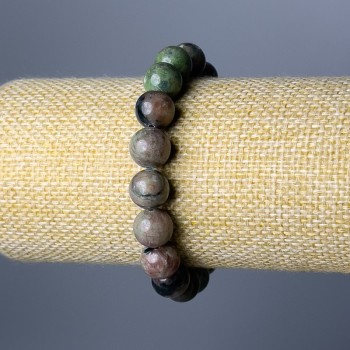 Náramek z melounového granátu, přírodní kámen, hladká kulička, průměr 10 mm ±, délka 18 cm (elastický)