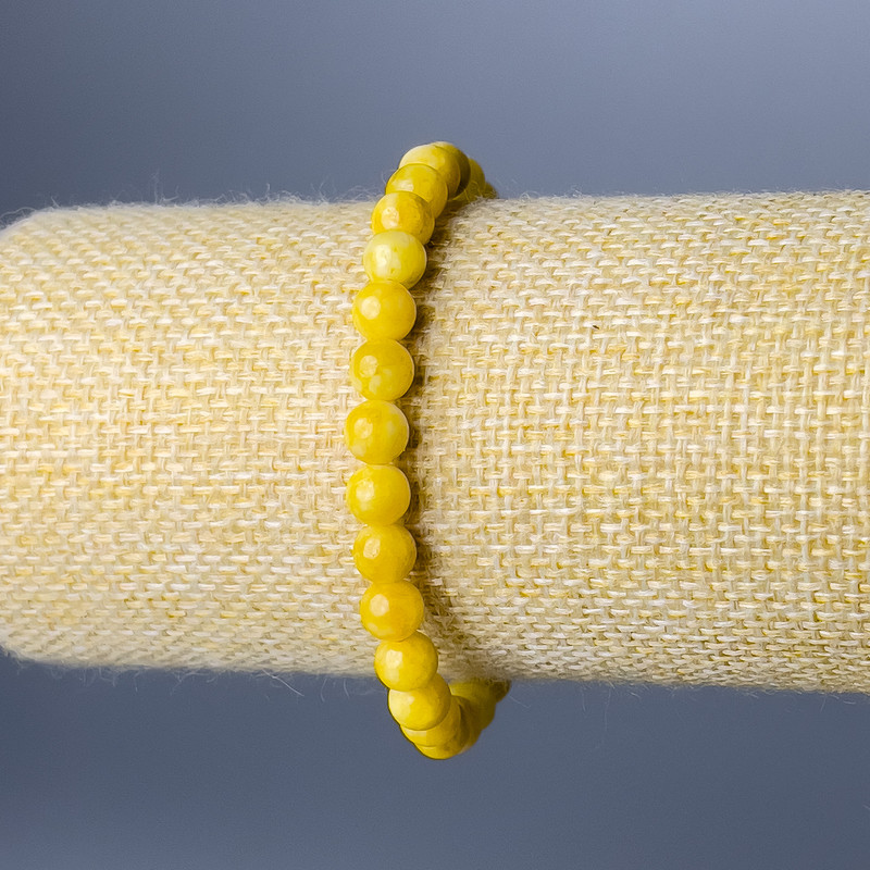 Náramek z žlutého jadeitu, hladké korálky, průměr 6,5 mm, délka 18 cm (elastický)