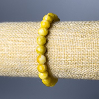 Náramek z žlutého jadeitu – hladké kuličky, průměr cca 8,5 mm, délka 18 cm (na gumičce)