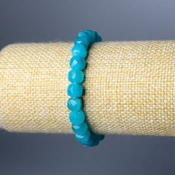 Náramek z akvamarínu, přírodní kámen, broušené kubické korálky, průměr 7 mm, délka 18 cm (na pružence)