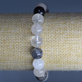 Náramek z rutilového křemene vlásený, přírodní kámen, hladká kulička, průměr cca 10 mm, délka 18 cm (elastický)