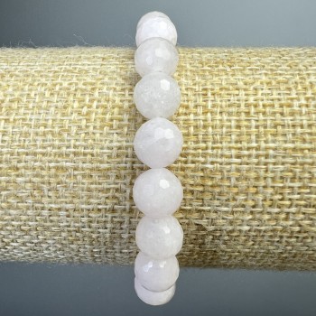 Náramek z bílého křemene – broušené korálky o průměru 8 mm, délka cca 18 cm (elastický)