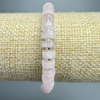Náramek z růžového křemene, diskové korálky, průměr 7×3 mm, délka 18 cm, elastický, s drobnými korálkami