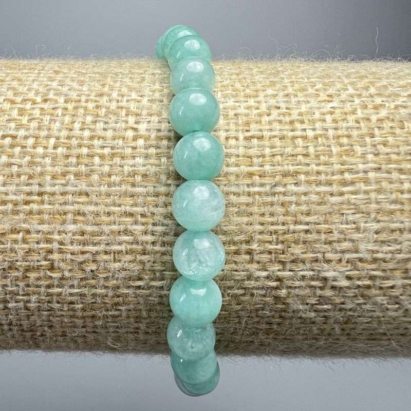 Náramek z amazonitu, přírodní kámen, hladká kulička, průměr 6,5 mm ±, délka 18 cm ± (elastický)