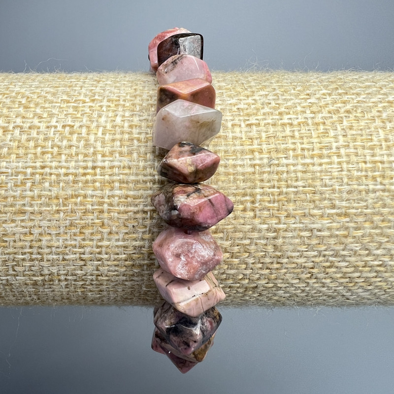 Náramek z rhodonitu, přírodní kámen, facettovaný rondel, průměr 10×7 mm, délka 18 cm ± (elastický)