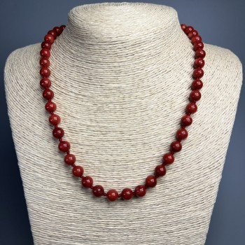 Náhrdelník z červeného jaspisu (kusový) – hladké korálky, průměr 8 mm ±, délka 50 cm