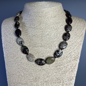 Náhrdelník z jaspisu Picasso, přírodní kámen, oválný tvar, průměr 13×18×6 mm, délka 49 cm +-