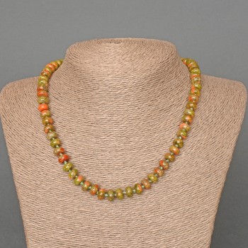 Náhrdelník z jaspisu heliotropu, přírodní, hladké rondely, průměr 8×5 mm, délka cca 47 cm