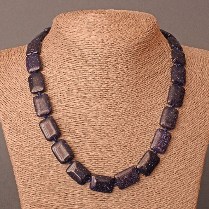 Náhrdelník z aventurínu Modrý písek Noční Káhira (syntetický) obdélníkový, rozměr 13×18 mm, délka 48 cm