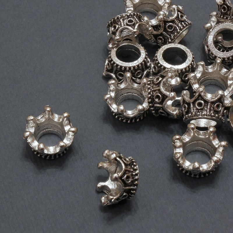 Koncovka, bižuterní komponenty 'Koruna' – barva kovu: stříbrná, průměr 11×6 mm (+/-) balení 20 g, 17 ks (+/-)