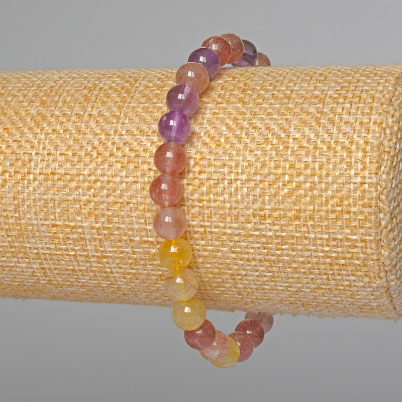 Náramek Assort z přírodních kamenů, hladká korálka, průměr 6,5 mm, délka 18 cm, elastický