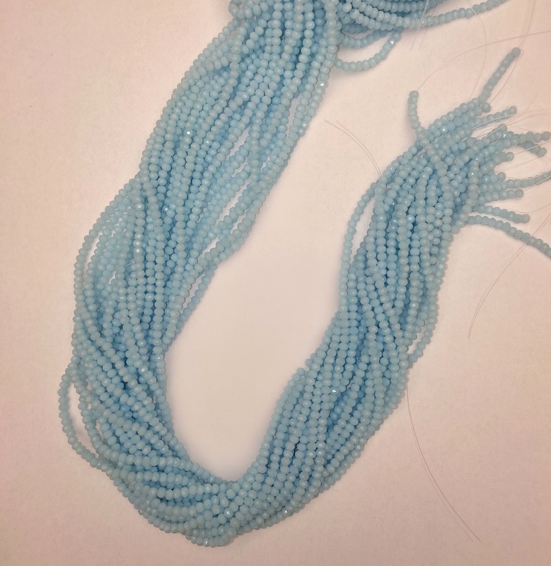 Modré broušené korálky z českého křišťálu, rondely, průměr 3×2,5 mm, délka 38 mm ±, na niti