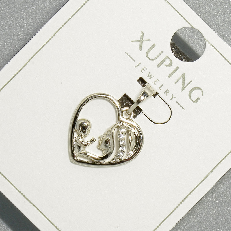 Přívěsek 'Srdce' Xuping s bílými štrasami, průměr 15,5×15 mm, délka cca 20 mm, rhodiovaný