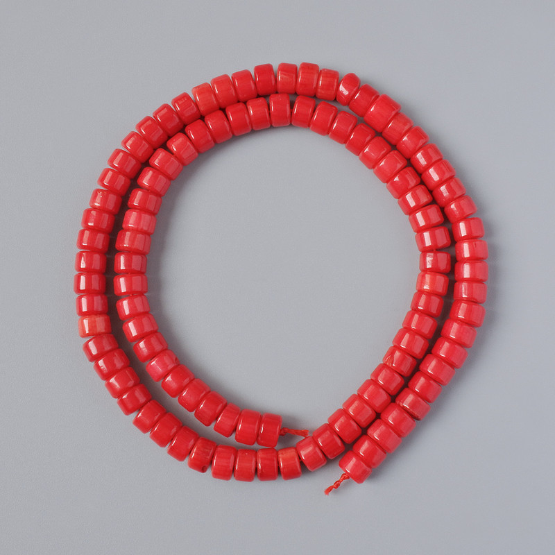 Diskové korálky z přírodního korálu, průměr 6×4 mm, délka 41 cm ±, na niti