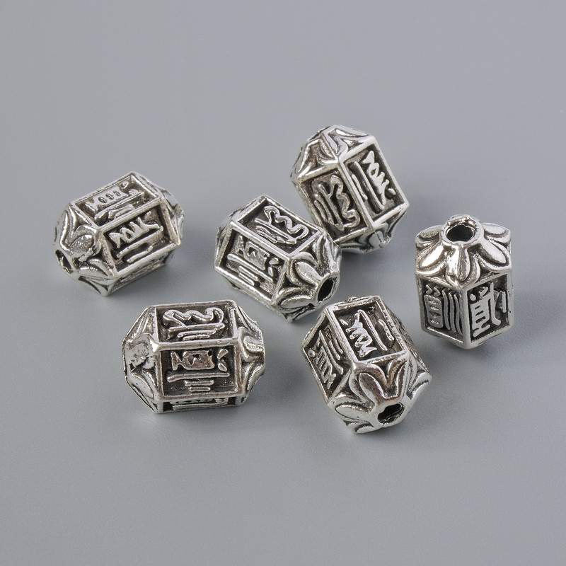 Kovové komponenty – korálka-vložka, průměr 10×7 mm, otvor 1,7 mm, stříbrná barva kovu, 6 ks