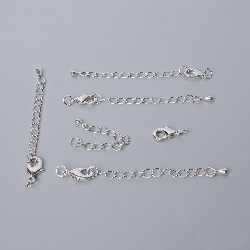 Karabinkové zapínání, průměr 12×6 mm, s prodlužovacím řetízkem, délka 5,5 cm, stříbrná barva kovu, 1 ks