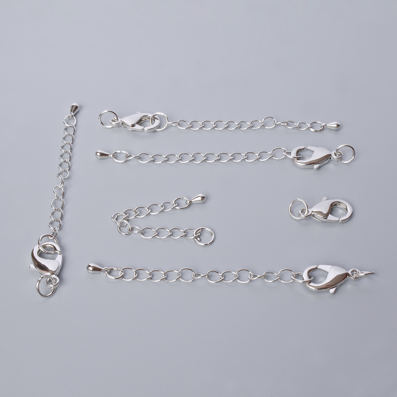 Karabinkové zapínání, stříbrné, 15×8 mm, s prodlužovacím řetízkem, 1 ks