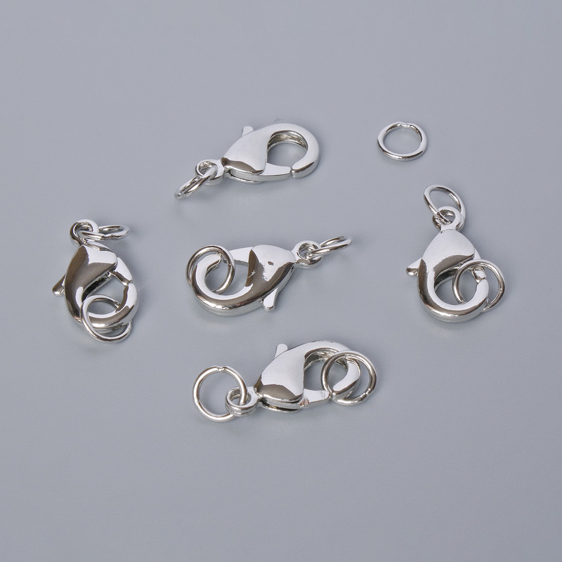 Karabinkový uzávěr, rozměr 10×5 mm, stříbrný odstín kovu, 1 ks