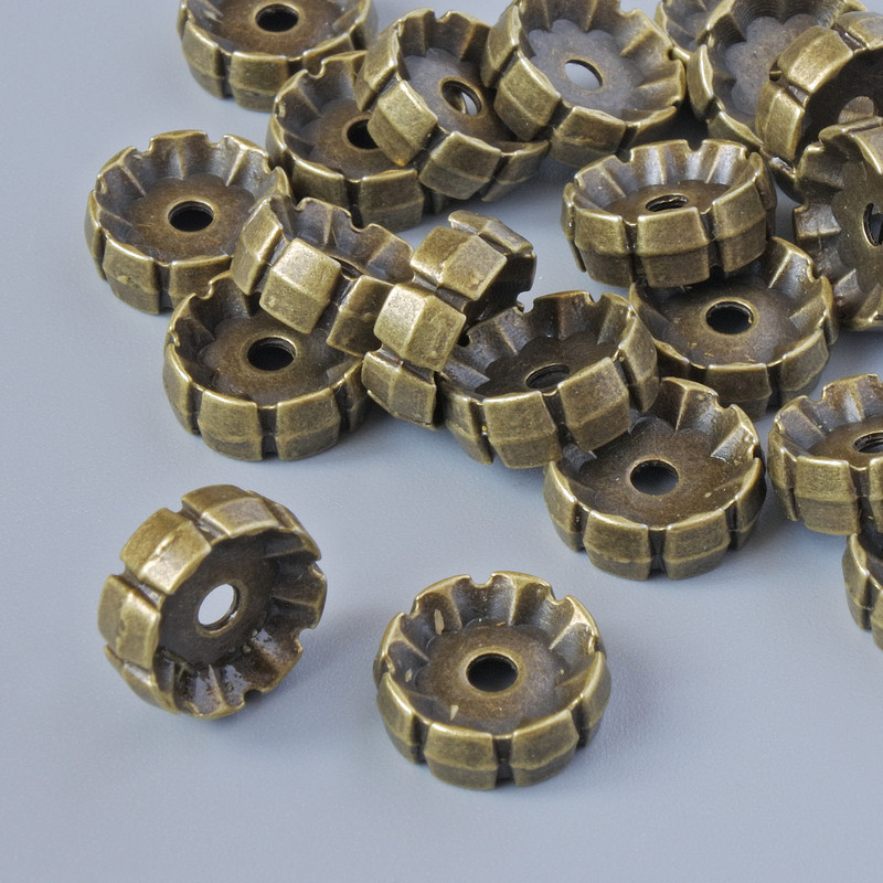 Kovová korálková vložka, průměr 10×3,5 mm, otvor 2 mm, balení 22 ks, bronzová barva kovu