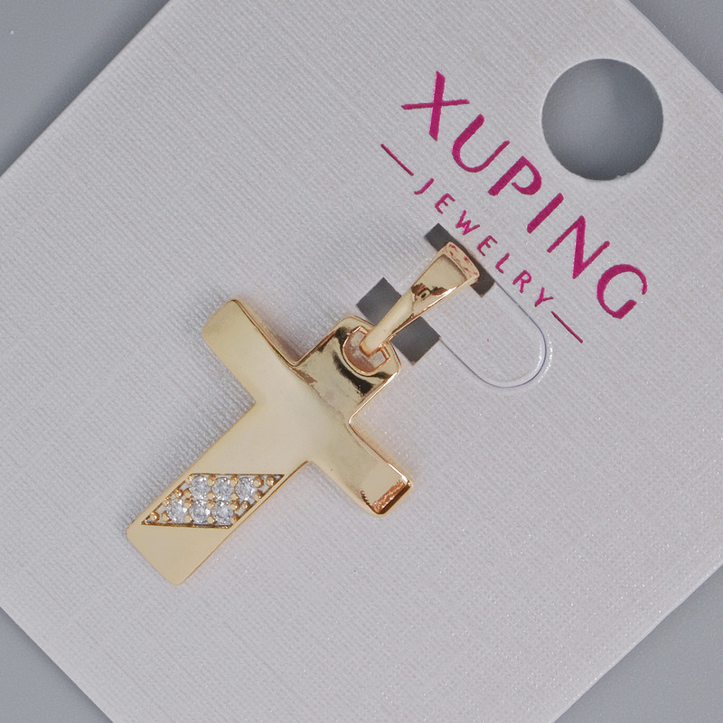 Přívěšek „Kříž“ Xuping s bílými štrasami, průměr 20×16 mm, délka 25 mm, pozlacení 18K