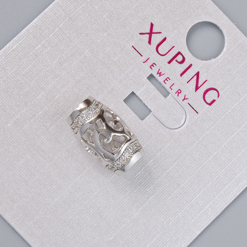 Korálek Xuping se bílými štrasovými kamínky, průměr 13,5×8 mm, otvor cca 3 mm, rhodiovaný