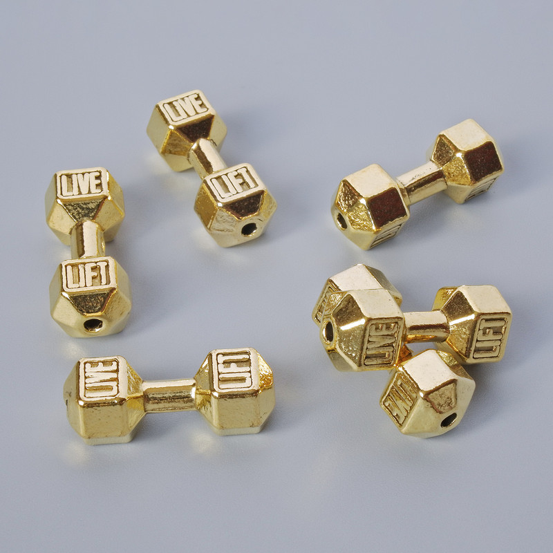 Korálka ve tvaru činky, průměr 8×19,5 mm, balení 6 ks, zlatavá barva kovu