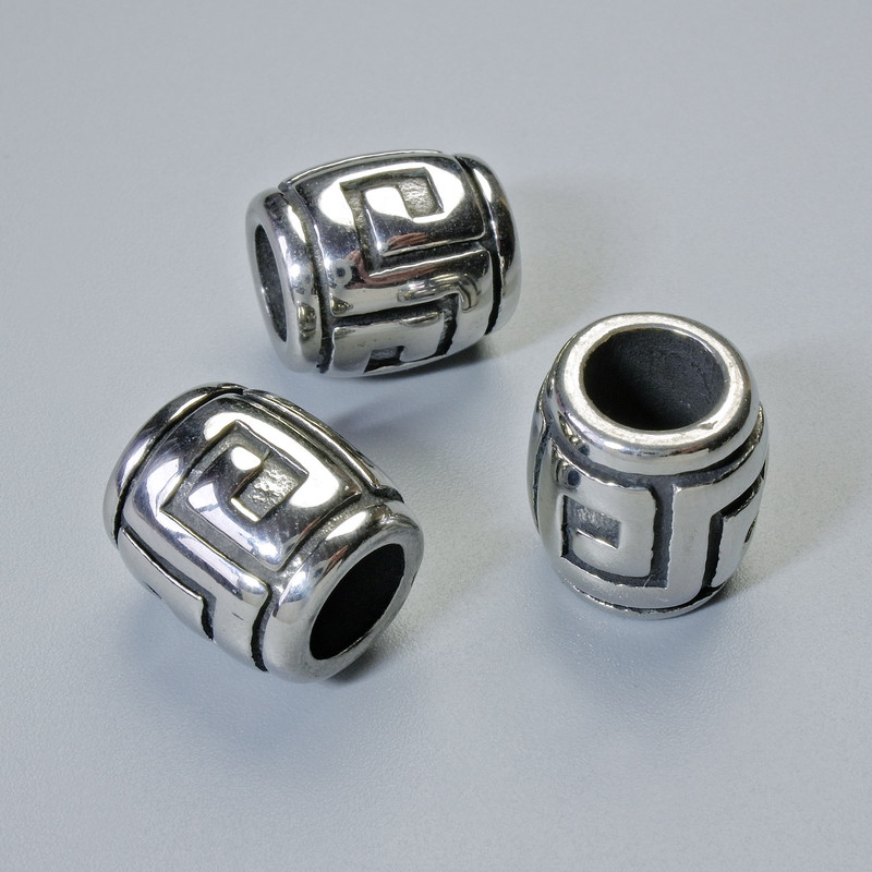 Kovová korálková vložka, průměr 12×11 mm ±, otvor 5,9 mm, stříbrná barva kovu, 1 ks