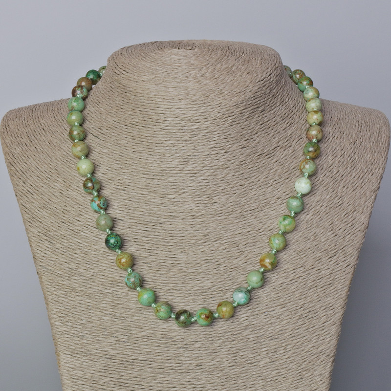 Náhrdelník z chryzokoly, přírodní kámen, hladké kuličky, průměr 8,5 mm, délka 45–49 cm