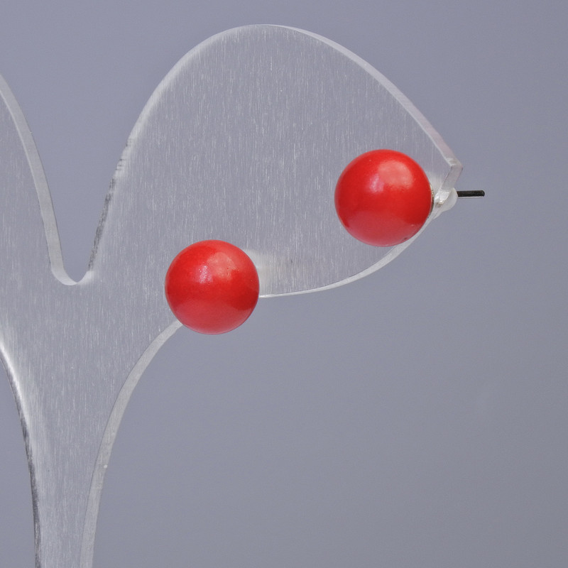 Náušnice peckové z korálu (kusové) hladká kulička, průměr 8 mm+