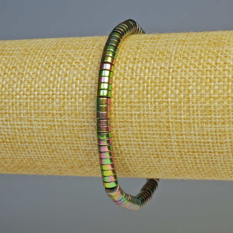 Náramek z hematitu rondélové korálky vícebarevný, průměr 5×2 mm, délka 18 cm, elastický