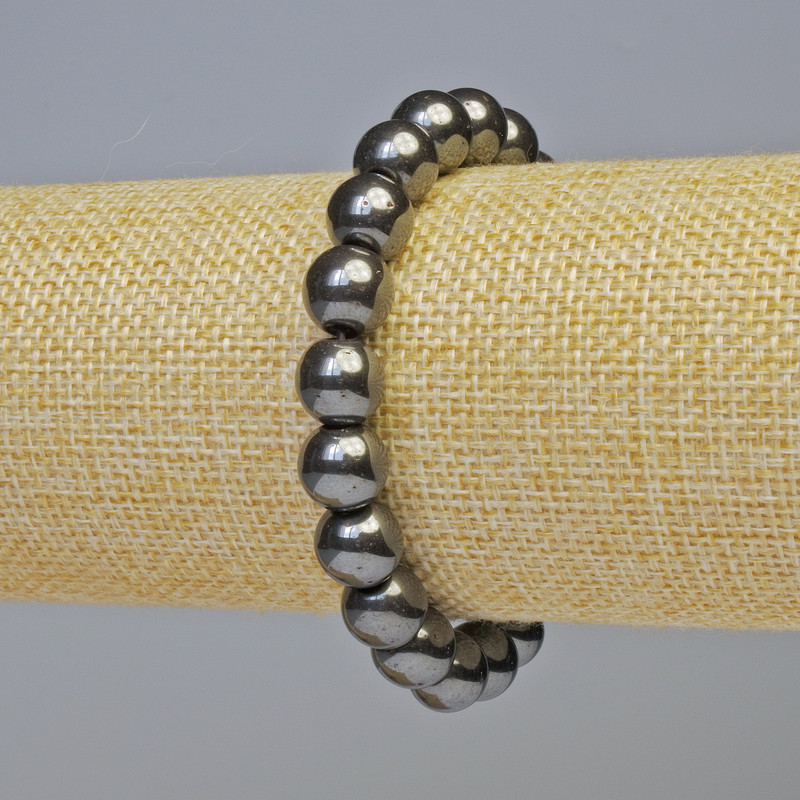 Náramek z hematitu – hladké kuličky, průměr 10 mm, délka 18 cm, elastický