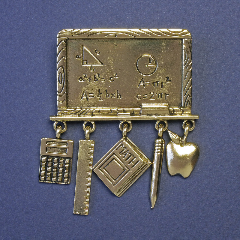 Brož Matematická tabule s přívěsky 60×45 mm ± zlatý kov
