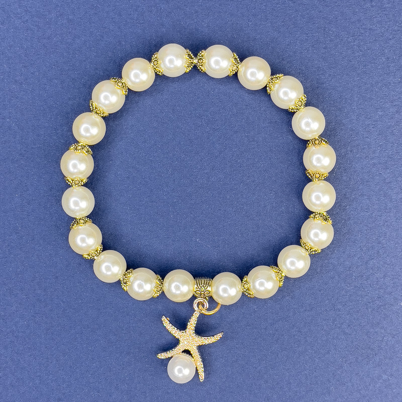 Náramek bílá Mallorca, akryl, průměr 8 mm + -, délka 113 cm + -, délka 18 cm + -, elastický