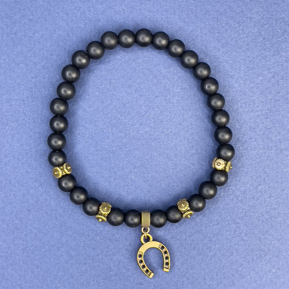 Náramek ze šungitu, průměr 6 mm ± s kovovými vložkami, délka 18 cm ± elastický