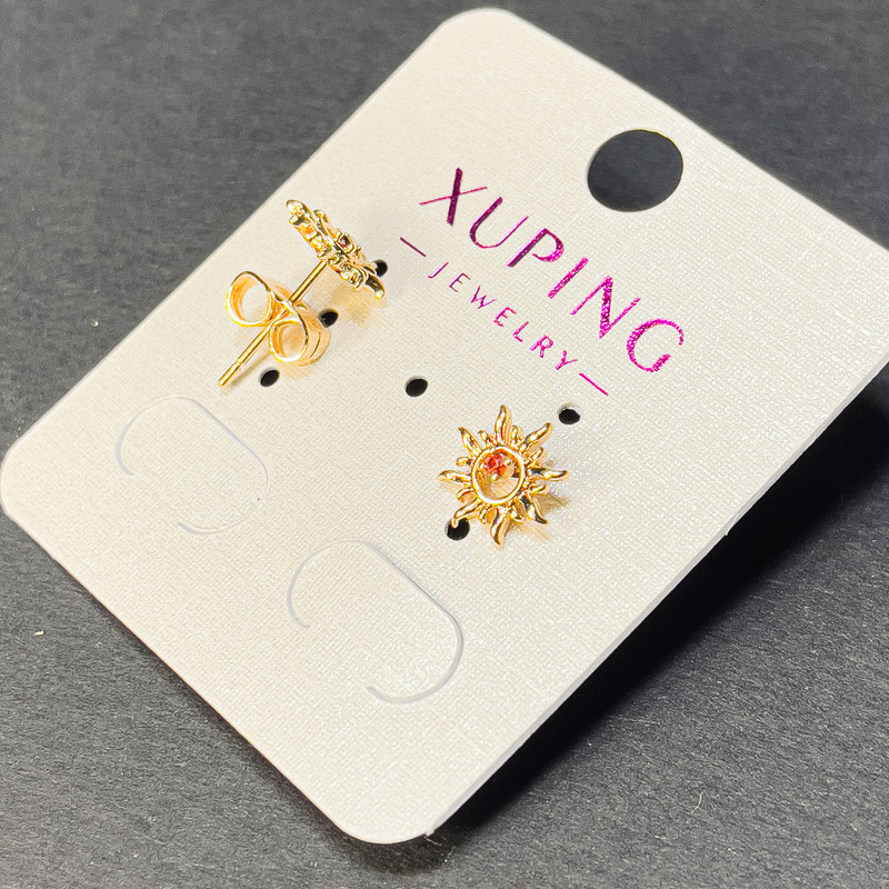 Сережки пусети кульчики Xuping з червоним кристалом 9мм+- позолота 18к