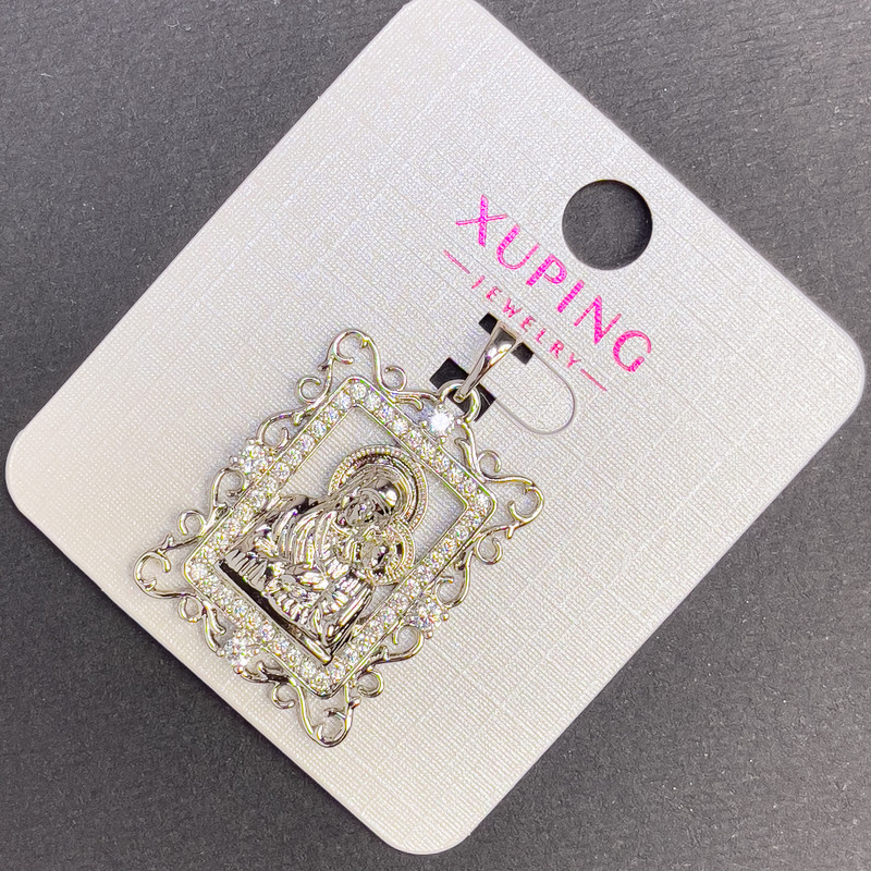 Přívěsek Xuping Ikona s bílými krystaly, průměr 20 mm, délka 32 mm, rhodiovaný