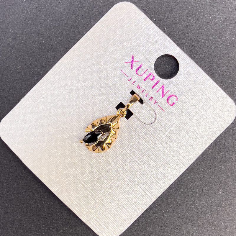 Přívěšek Xuping s černým krystalem, průměr 8 mm, délka 20 mm, pozlacený 18K