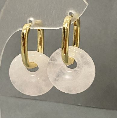 Náušnice z růžového křemene, průměr cca 15 mm, délka cca 27 mm